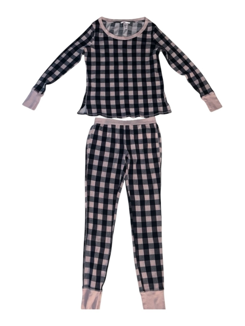 Victoria's Secret Pink Plaid Thermal Pajama Set XS Waffle Knit Lounge Joggers